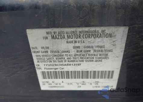 2010 Mazda Mazda6 I Touring Plus из США, поврежденный, VIN 1YVHZ8CH5A5M13197